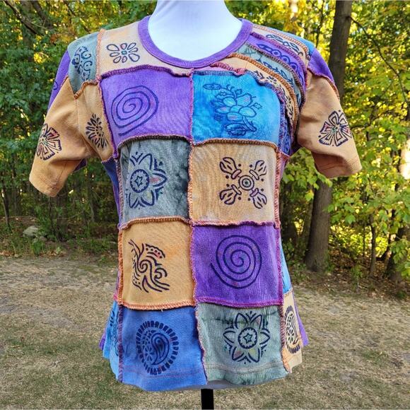 Rising International Tie Dye Patchwork T-shirt size Large - Picture 1 of 10